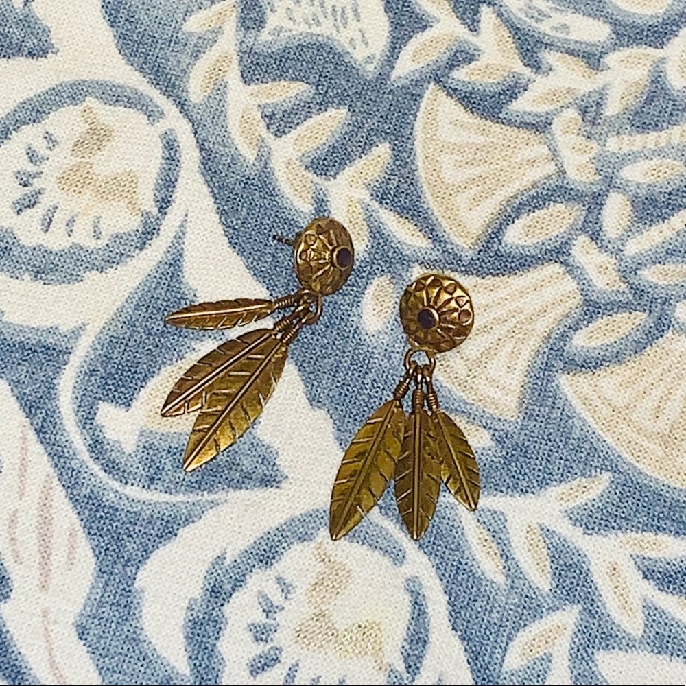 Aged brass feather earrings
